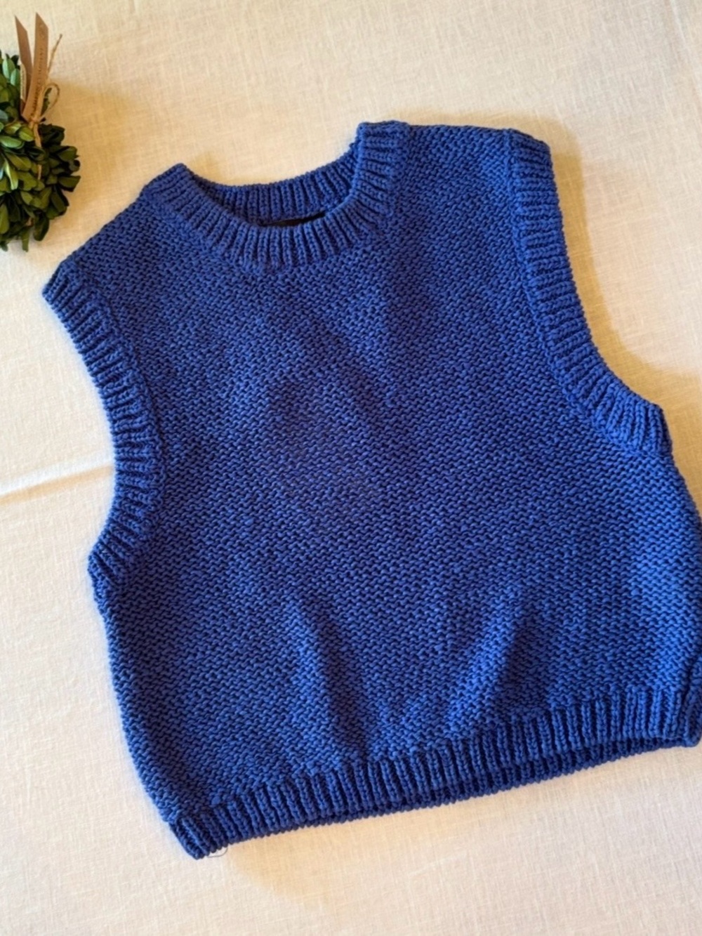 Zara Cropped Royal Cobalt Blue Chunky Knit Sleeveless Crew Neck Sweater Vest Sm